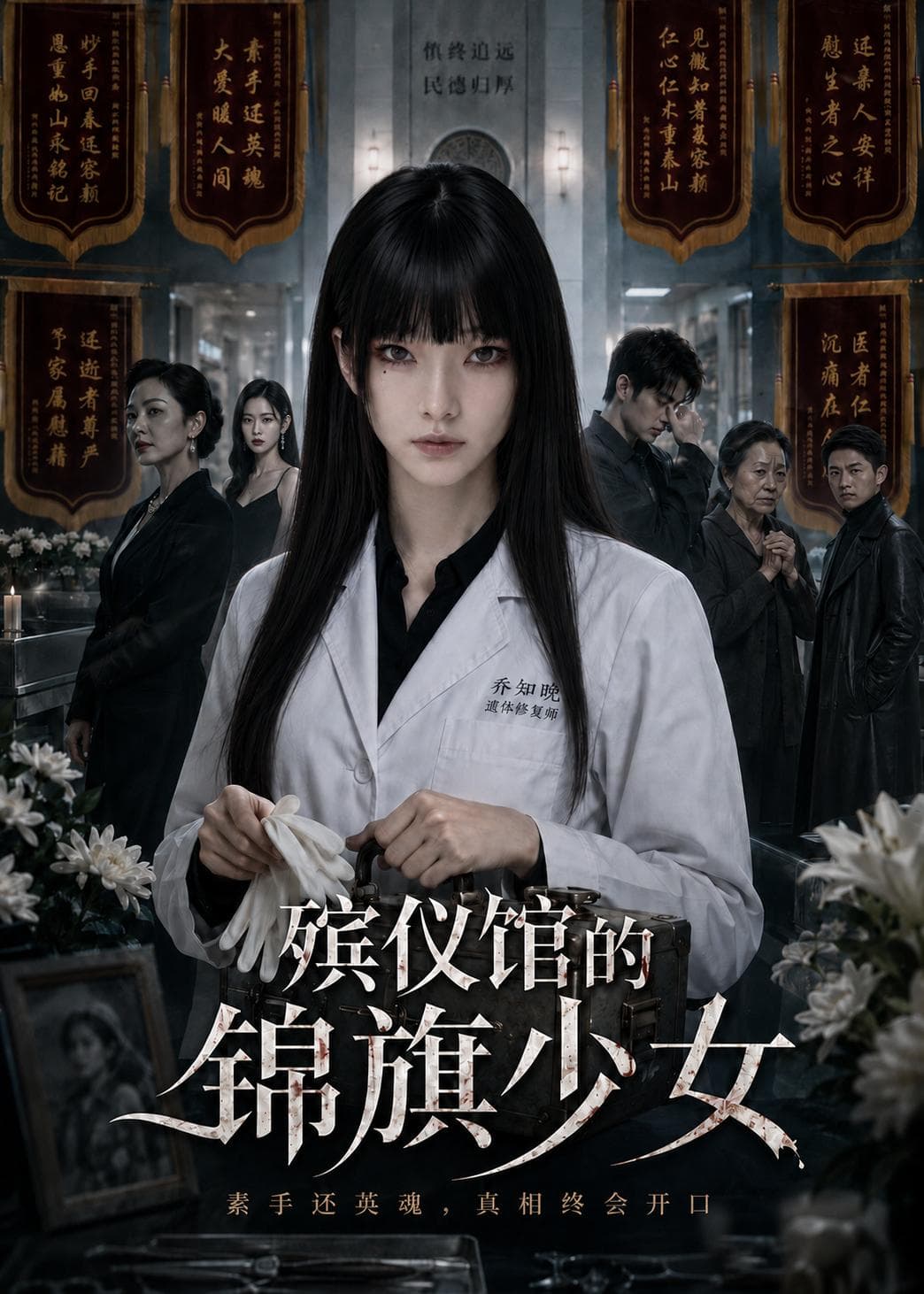 殡仪馆的锦旗少女海报